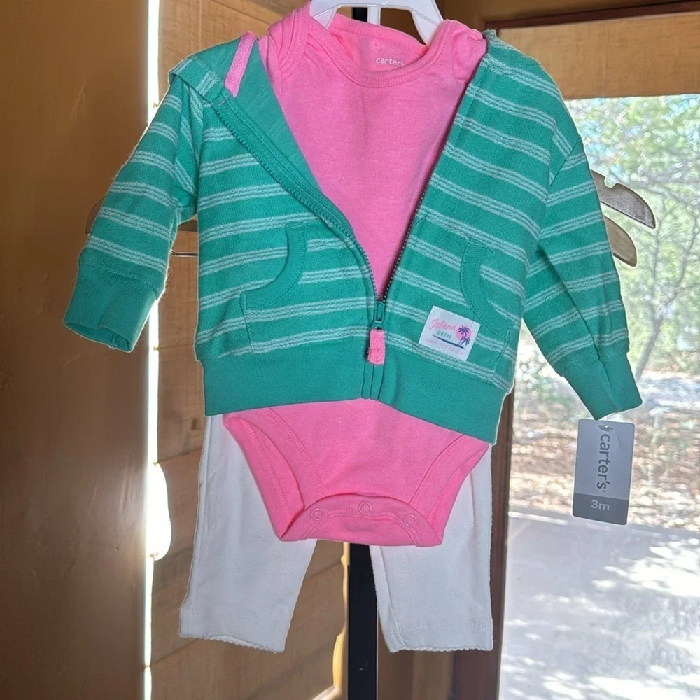 NWT Carter’s 3 Pc 100% Cotton Cardigan Set Size 3 Mths